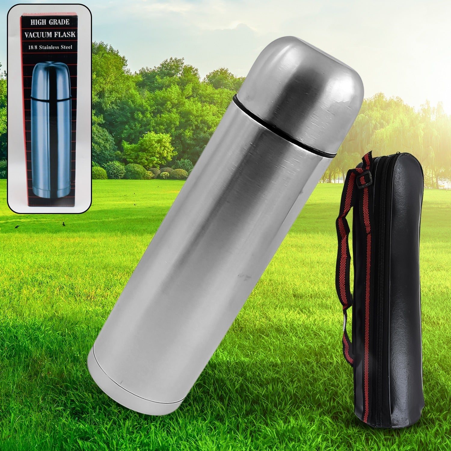 Vacuum Flask With Cover, 18/8 Stainless Steel | Hot and Cold Water Bottle with Push-Down Lid | Double Walled Stainless Steel Bottle for Travel, Home, Office, School, Picnic (750 ML) Vacuum Flask With Cover, 18/8 Stainless Steel | Hot and Cold Water Bottle with Push-Down Lid | Double Walled Stainless Steel Bottle for Travel, Home, Office, School, Picnic (750 ML)